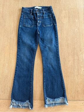 Hidden Los Angeles High Rise Button Fly Flare Jeans Raw Hem Size 24